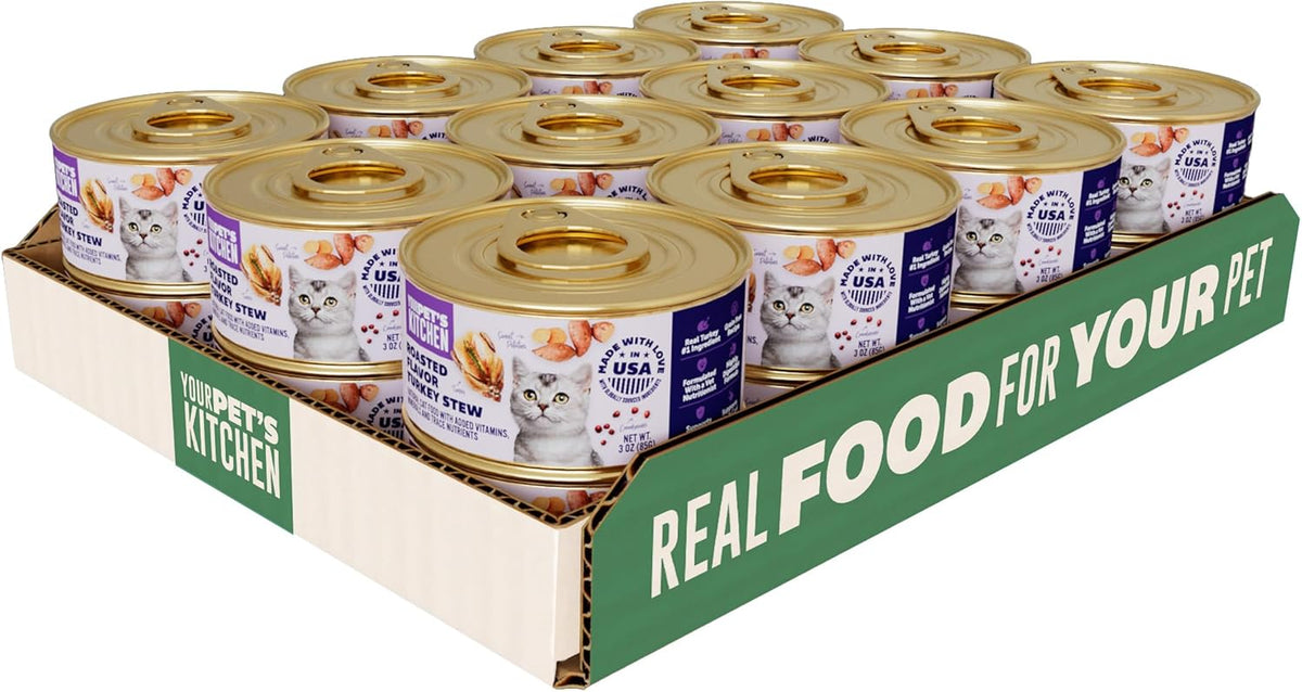 YOUR PET'S KITCHEN Canned Wet Cat Food, Roasted Flavor Turkey Stew - 3 oz Cans (Pack of 24), Made