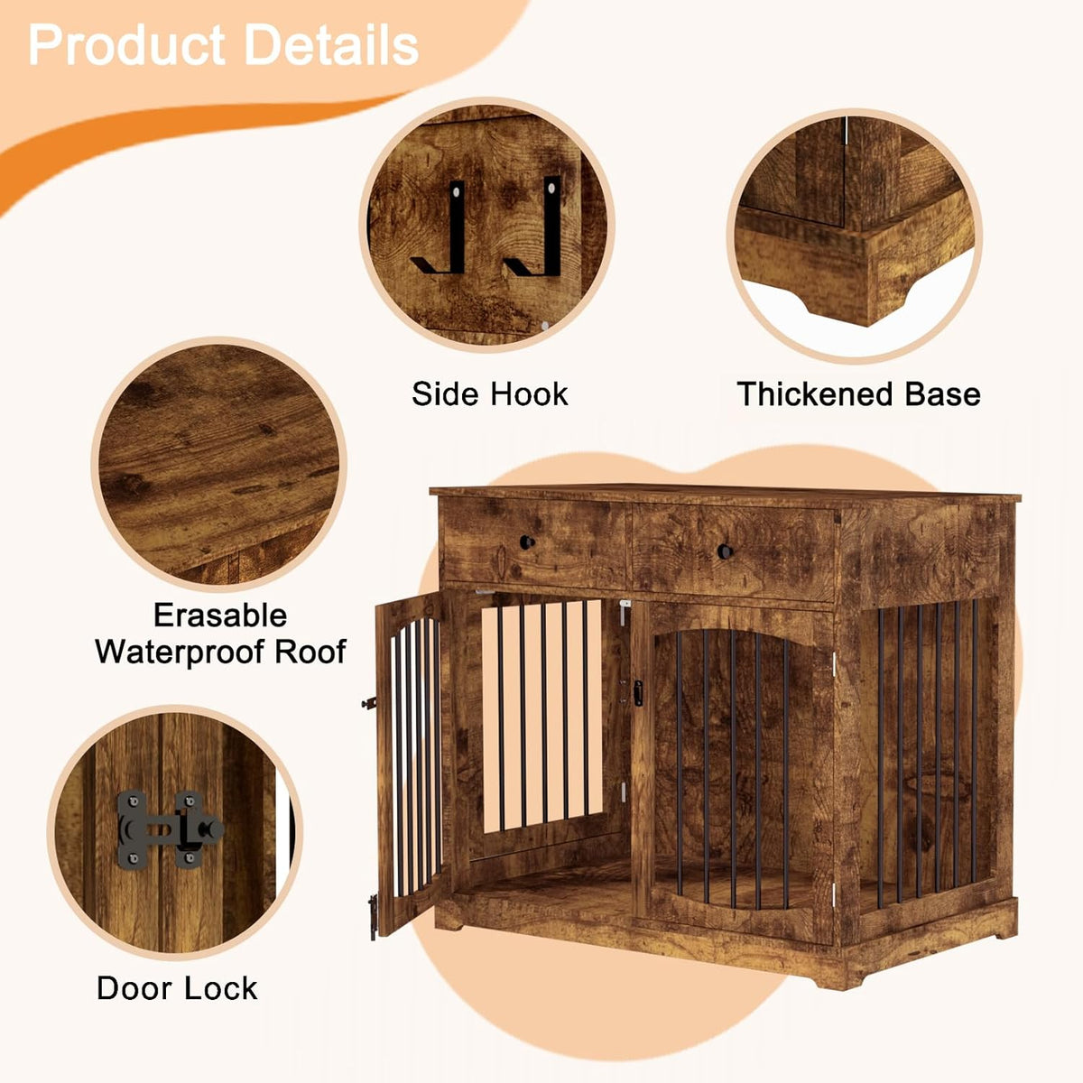 BREEZEHEAT 40 inch Dog Crate Furniture-Farmhouse Dog Kennel with Drawers-End Table Wooden Pet