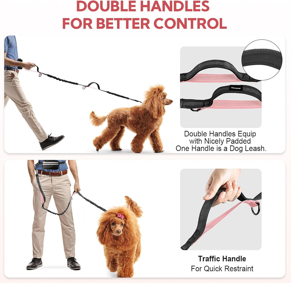 Hands Free Dog Leash, Waist Leash for Dog Walking 2 Dogs, Double Dog Leash for Two Dogs with Padded