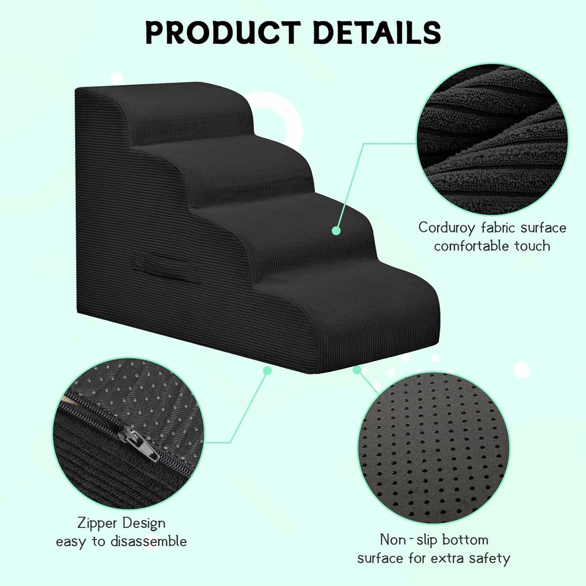 Dog Steps for Small Dogs, 3-Step Pet Ramp Stairs for High Beds and Sofa, Non-Slip Pet Stairs for