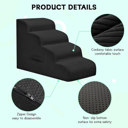 Dog Steps for Small Dogs, 3-Step Pet Ramp Stairs for High Beds and Sofa, Non-Slip Pet Stairs for