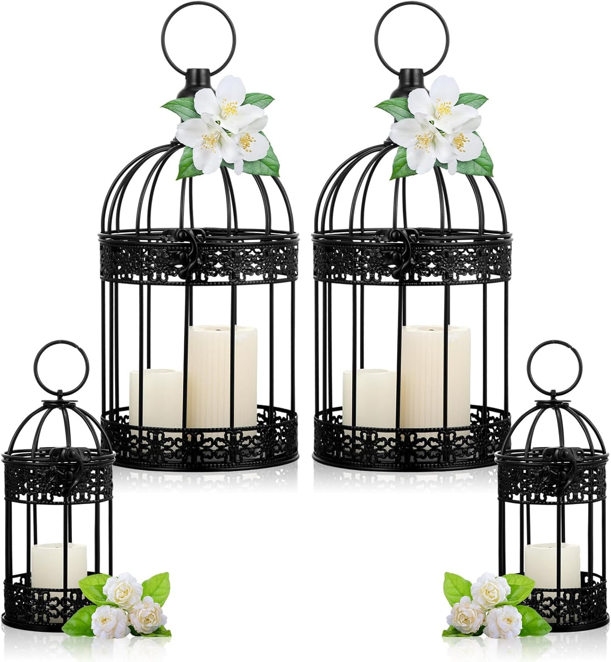 Sliner 4 Pcs Bird Cage Decorative Candle Holder Vintage Candle Holder Cage Lanterns Model for