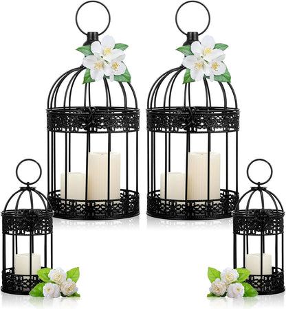 Sliner 4 Pcs Bird Cage Decorative Candle Holder Vintage Candle Holder Cage Lanterns Model for