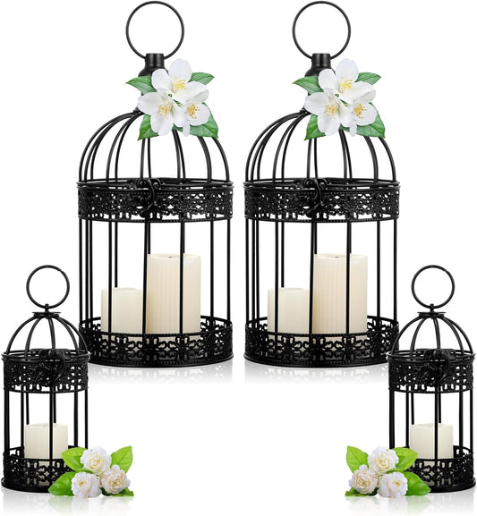 Sliner 4 Pcs Bird Cage Decorative Candle Holder Vintage Candle Holder Cage Lanterns Model for