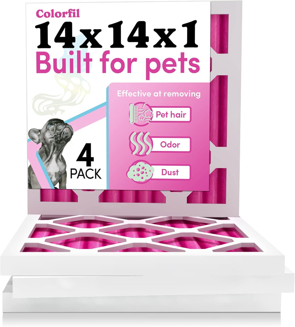 Colorfil 14x14x1 Air Filter (4-Pack) | Made in the USA | Color Changing | Remove Cat and Dog Odor |