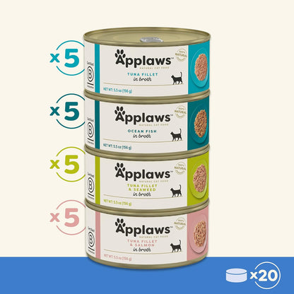 Applaws Natural Wet Cat Food in Broth, Limited Ingredient Canned Wet Cat Food, No Additives, Made