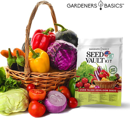 Gardeners Basics Survival Vegetable Seeds Garden Kit Over 16,000 Seeds Non-GMO and Heirloom, Great