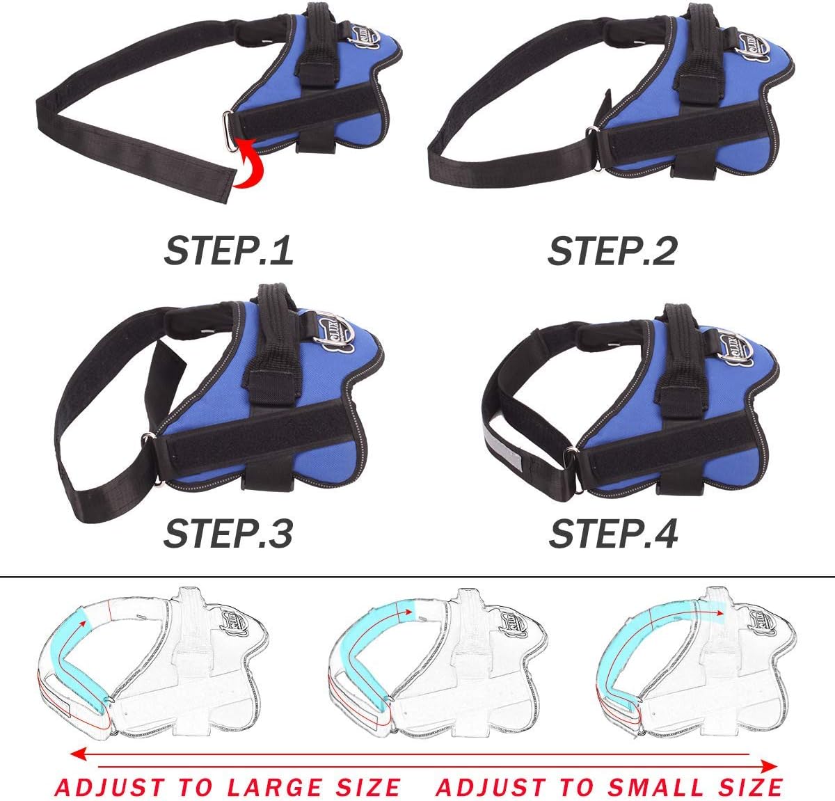 Bolux Dog Harness, No-Pull Reflective Dog Vest, Breathable Adjustable Pet Harness with Handle for