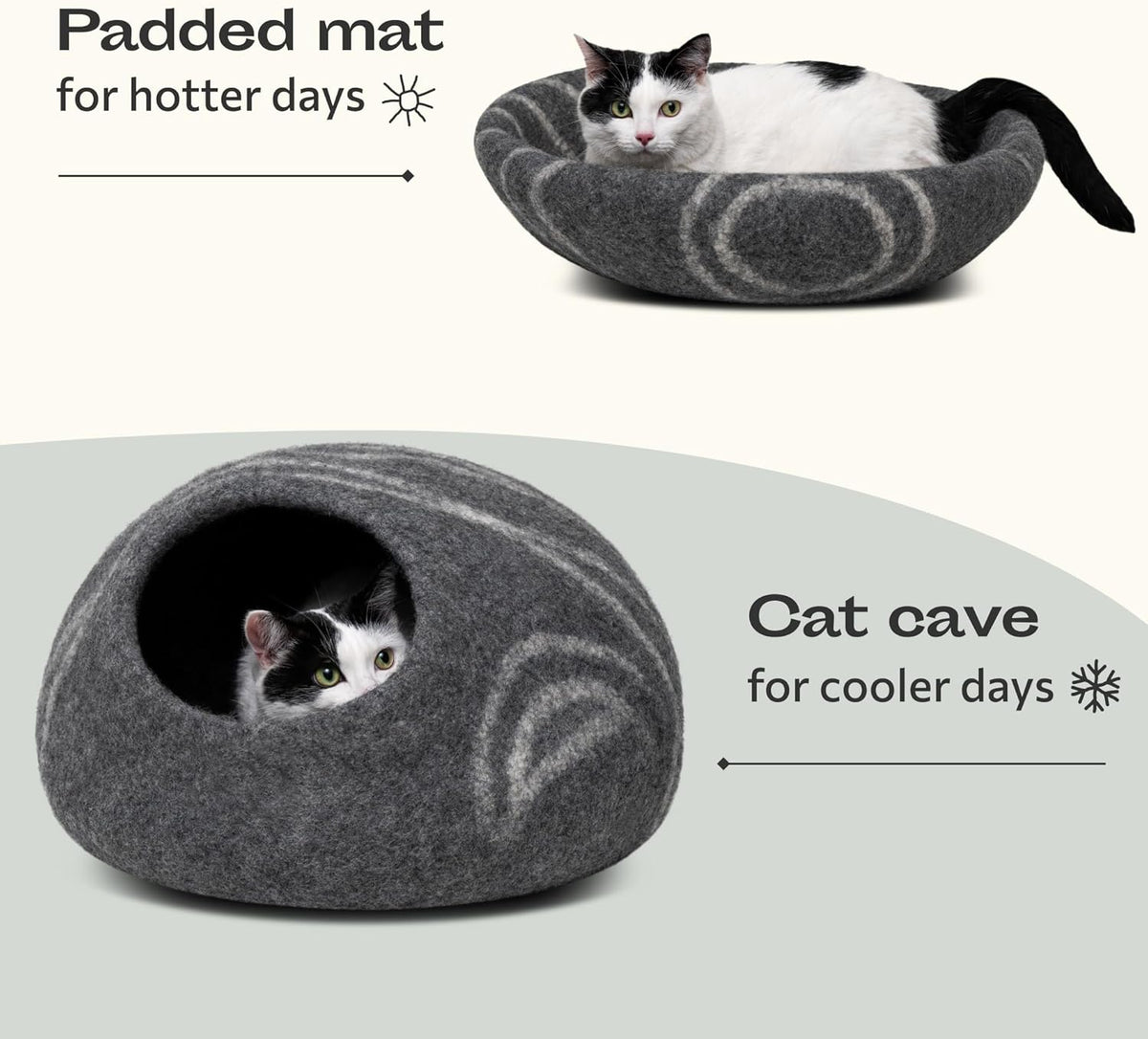 MEOWFIA Cat Cave – Premium Felt Cat Bed for Indoor Cats, Handmade 100% Merino Wool (Medium, Dark