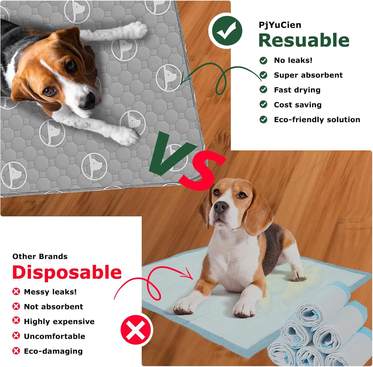 PJYuCien Washable Dog Playpen Mat, 36”x 36”, Leak-Proof Reusable Puppy Pee Pads, Non-Slip Pee Mat