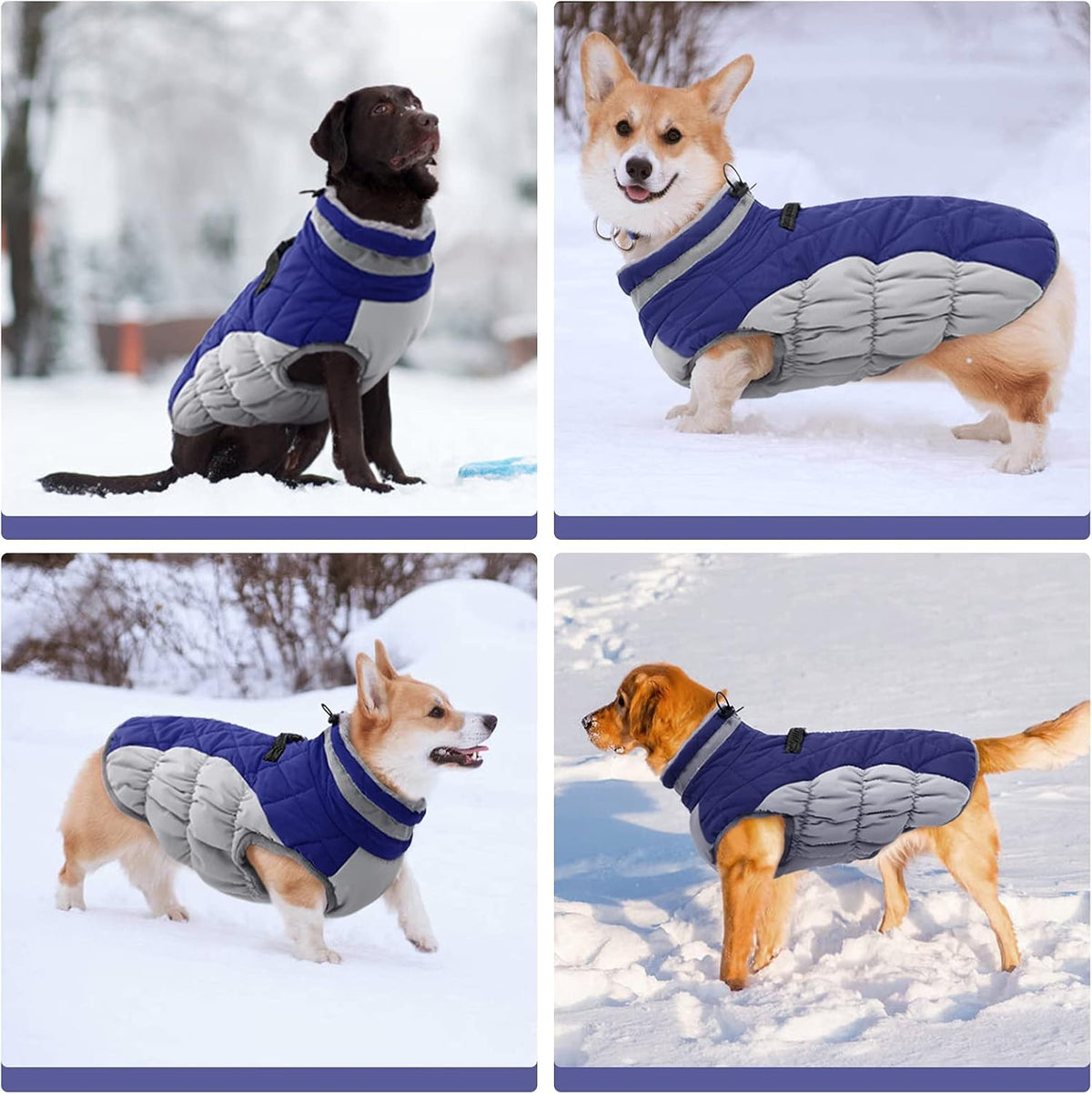 FUAMEY Dog Coat for Large Dogs,Waterproof Dog Winter Jacket with Harness Built in Puppy Cold