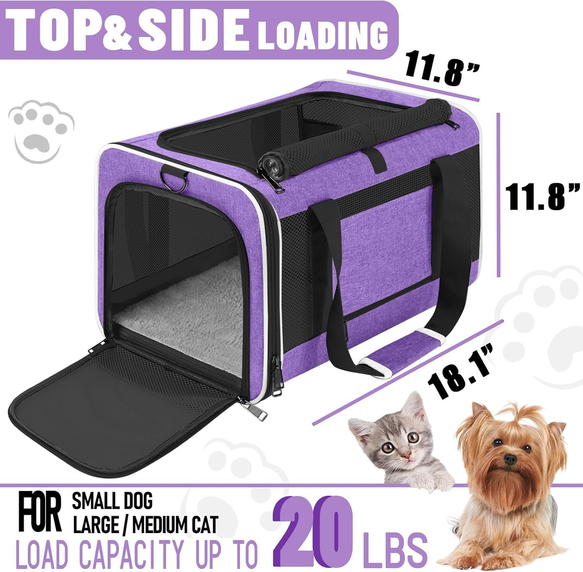 Pet Carrier for Large Cat 20 lbs+ / Soft Sided Small Dog 12 Pounds Travel Crate Top