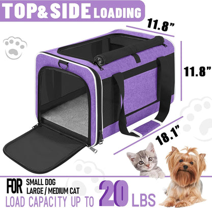 Pet Carrier for Large Cat 20 lbs+ / Soft Sided Small Dog 12 Pounds Travel Crate Top