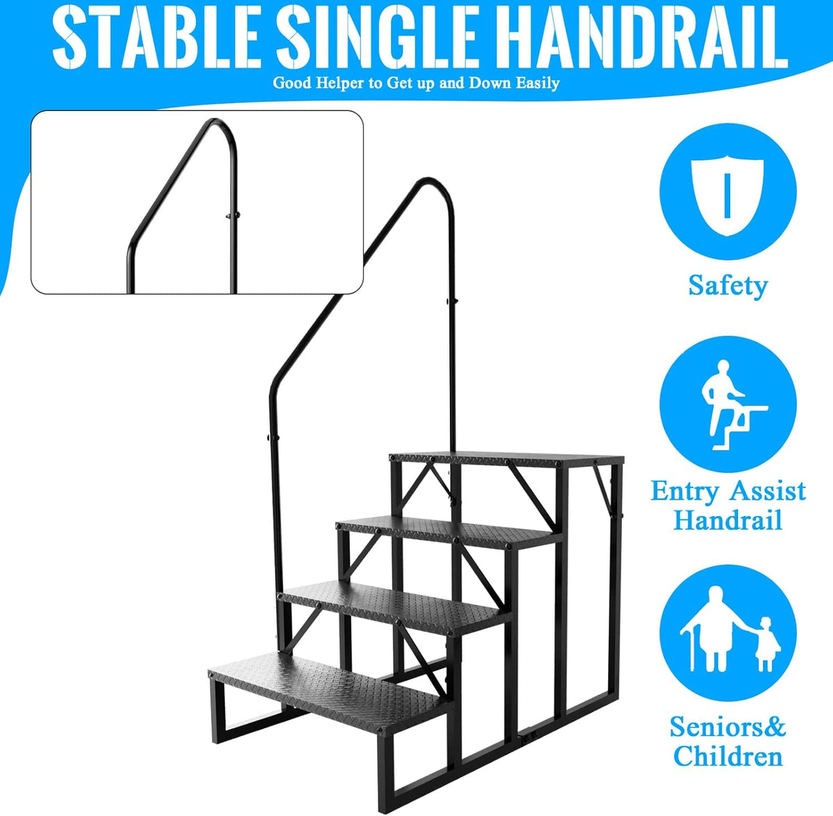 RV Stairs 4 Step Ladder, RV Steps Anti-Slip, Hot Tub Steps with Handrail, 660 lbs RV Ladder for 5th