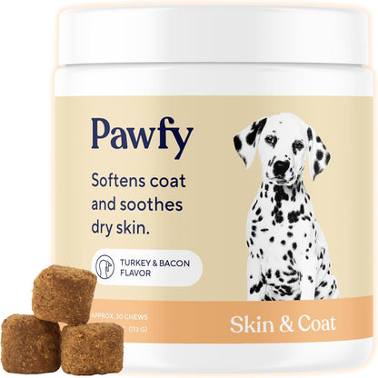 Pawfy Skin & Coat with Salmon Oil - Dog Allergy Relief Chews | Advanced Licking Paws Comfort | Dog