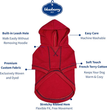 Blueberry Pet Hoodie – 14″ Soft French Terry Chilly‑Season Sweatshirt with Hood, Red, Award‑Winning