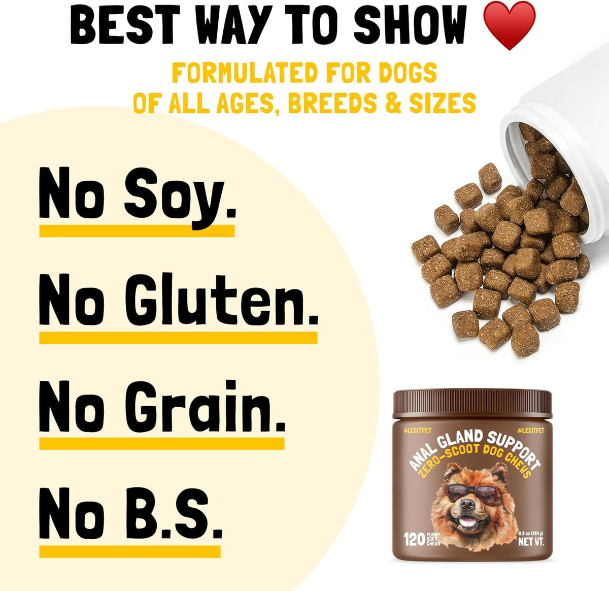 LEGITPET Anal Gland Relief Chews for Dogs Fiber & Digestive Support Supplement Soft Treats for