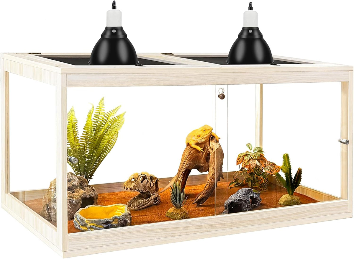 PROLEE Tempered Glass Bearded Dragon Tank,63 Gallon Reptile Tank with Meatl Mesh Roof and Front