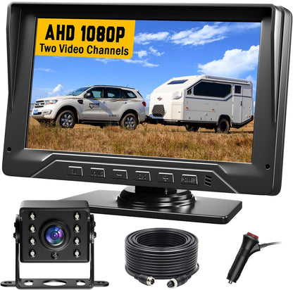 RV Backup Camera Plug and Play, 7'' Backup Camera for Truck Trailer, No Delay, 1080P HD, 2