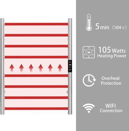 KEG Smart WiFi Towel Warmer Wall Mounted with Built-in Timer and Temperature Adjust Control, 8 Bars