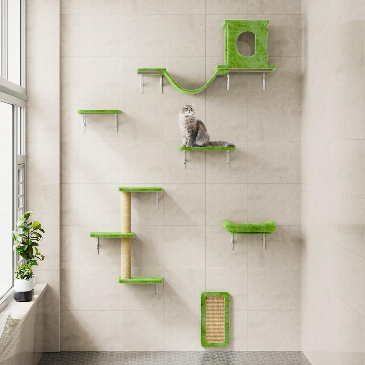 NUNU LAB Cat Wall Shelves, 6 Pcs Luxury Wall-Mounted Cat Climber Set, Indoor Cat Furniture with 1