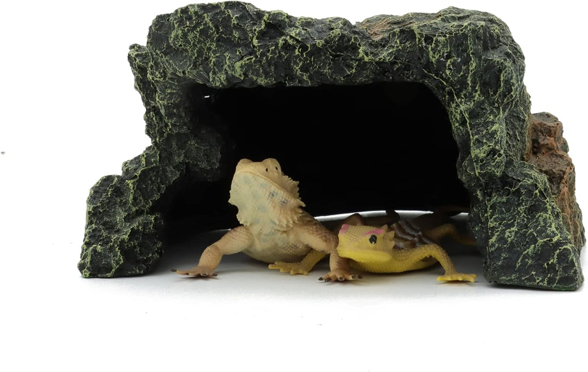 JIHAQUA Reptile Rock Hide Cave, Aquarium Habitat Decor Rock Tortoise Hideout for Lizards, Turtles