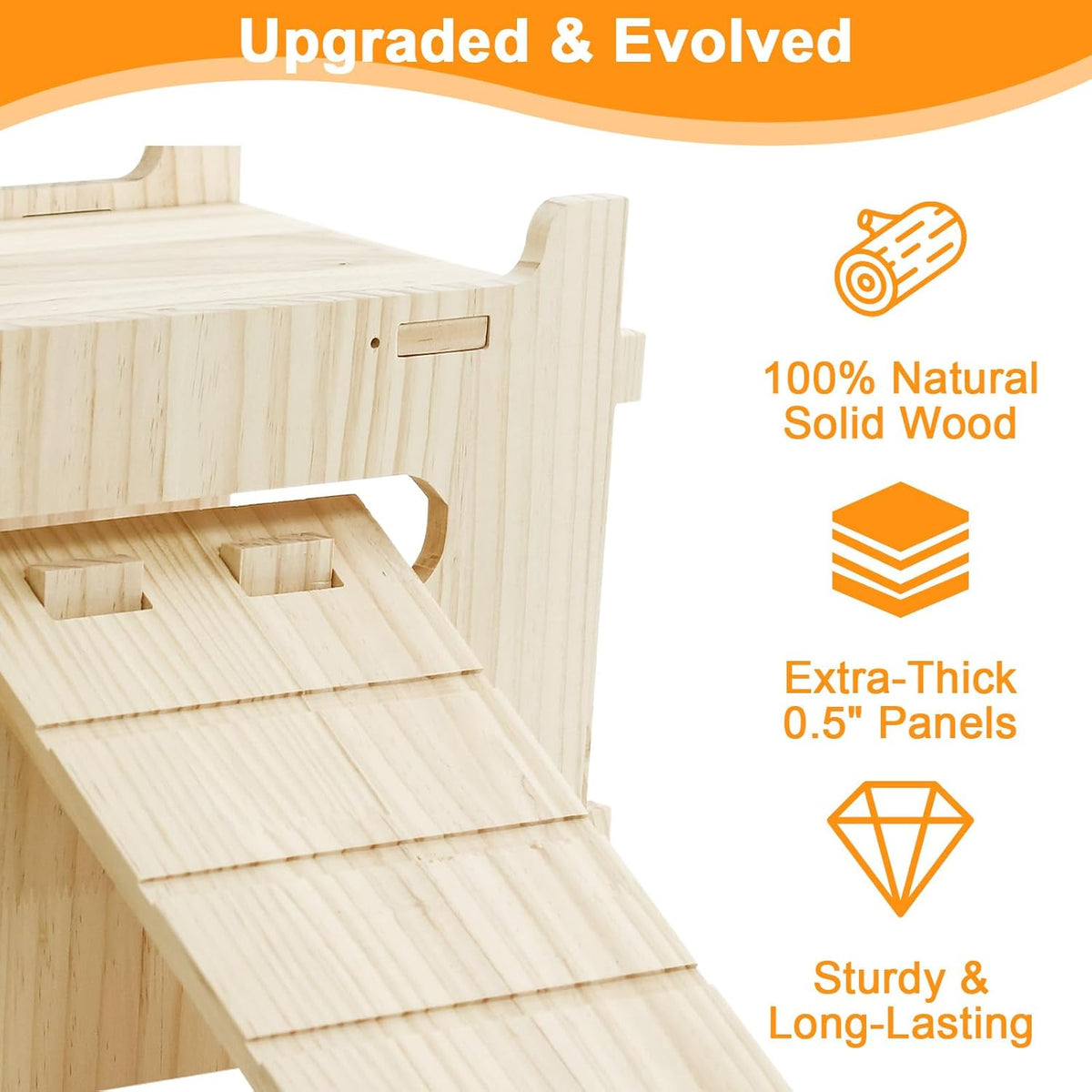Natural Wooden Rabbit Castle House,Extra Large Hideout for Rabbit Guinea Pig Chinchilla