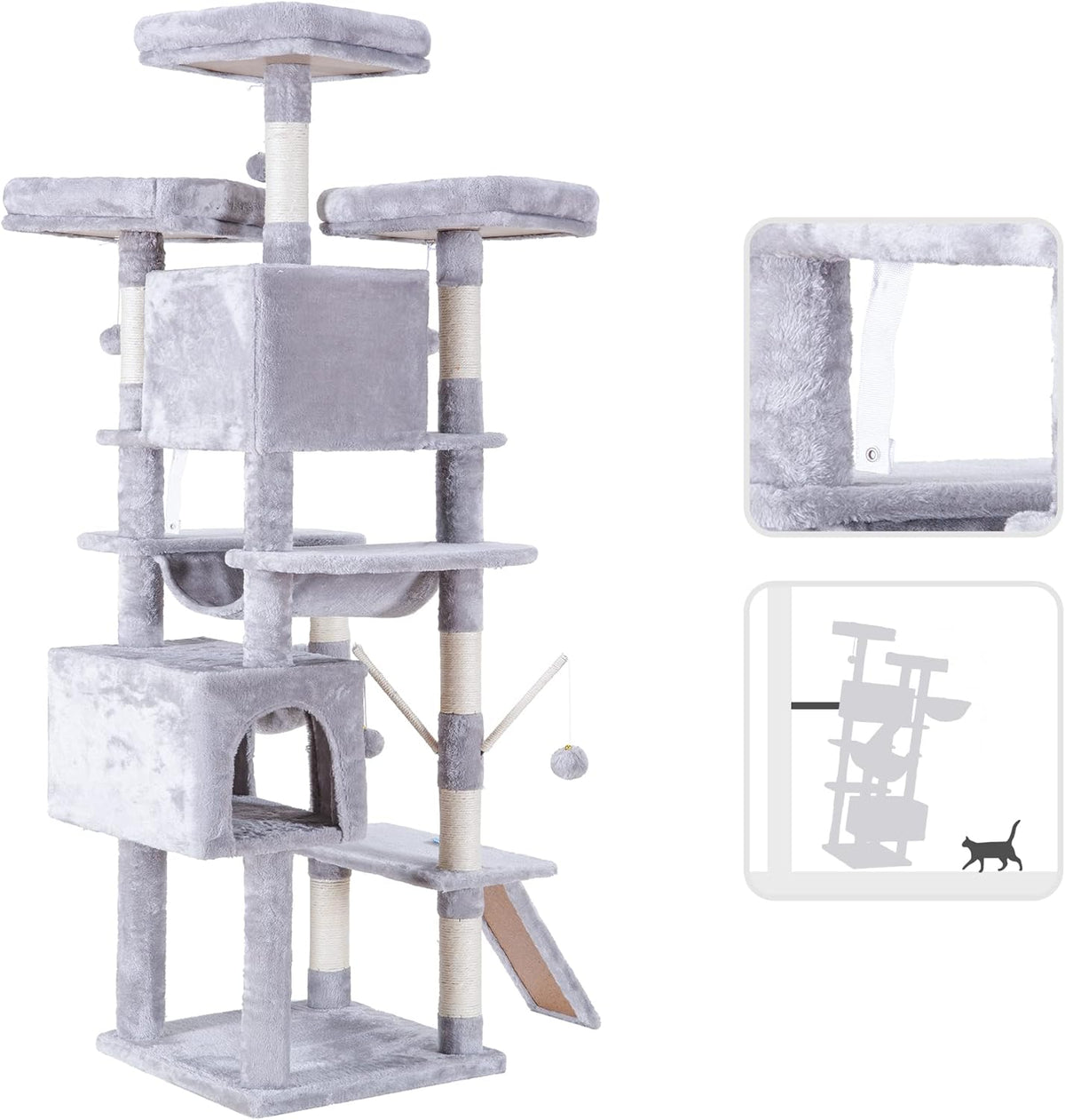 Hey-brother Cat Tree, 71 inches XL Large Cat Tower for Indoor Cats, Multi-Level Cat House with 3