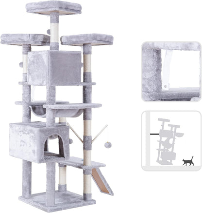 Hey-brother Cat Tree, 71 inches XL Large Cat Tower for Indoor Cats, Multi-Level Cat House with 3