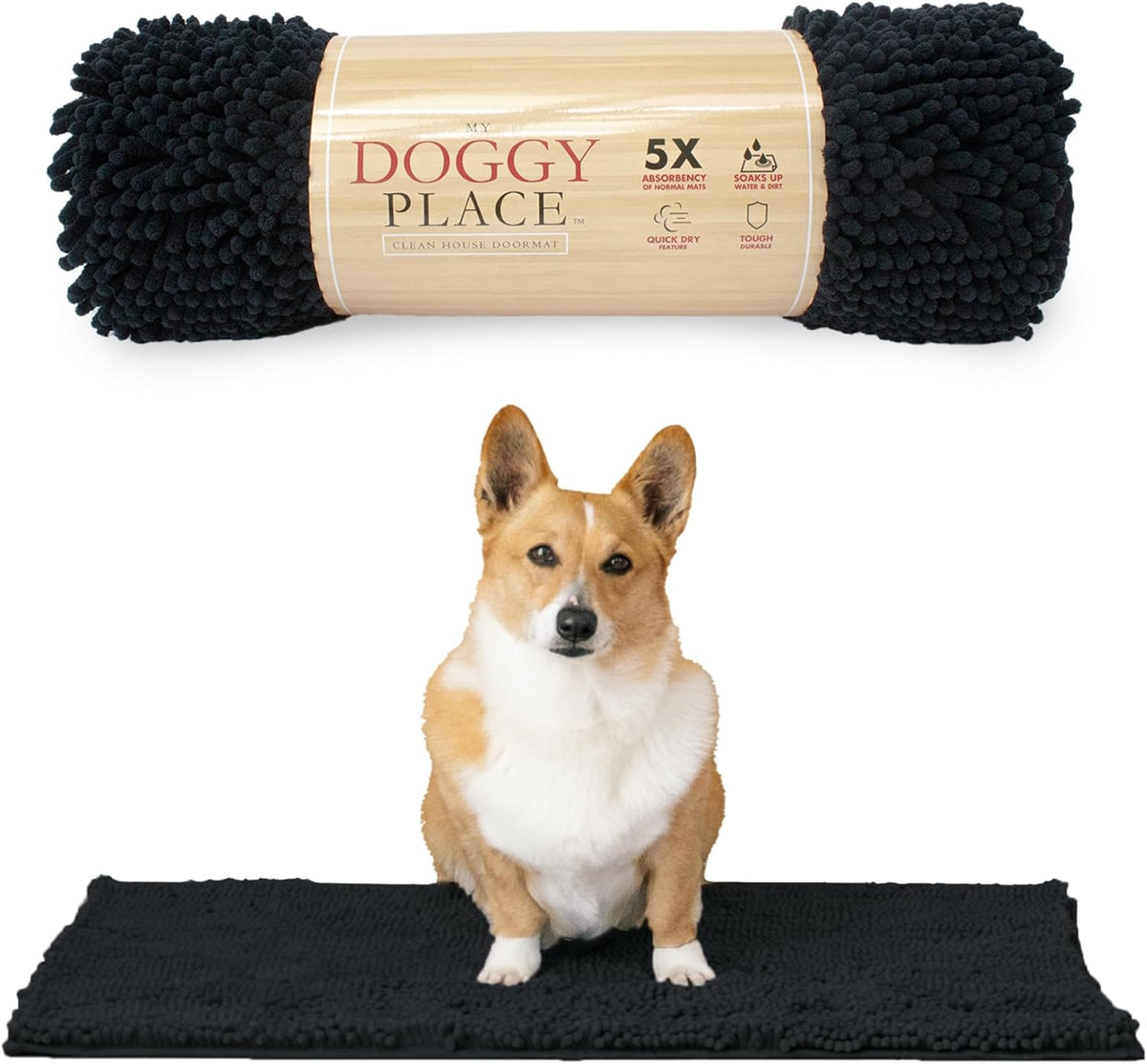 My Doggy Place Microfiber Dog Mat for Muddy Paws, 31" x 20" Black - Absorbent and Quick-Drying Dog