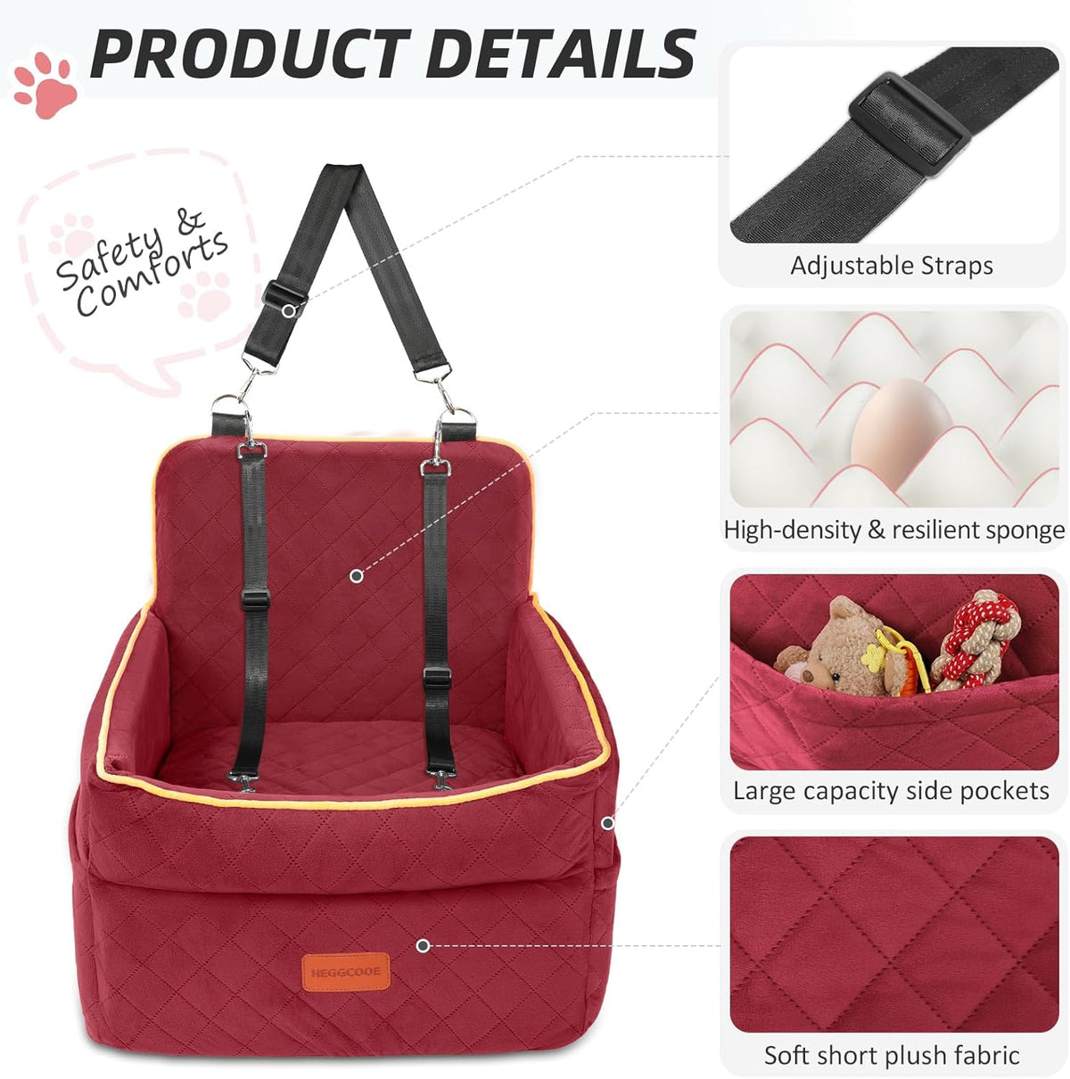 Dog Car Seat for Small Medium Dogs, Memory Foam Puppy Dog Booster Seat with Thick Cushion for Dogs