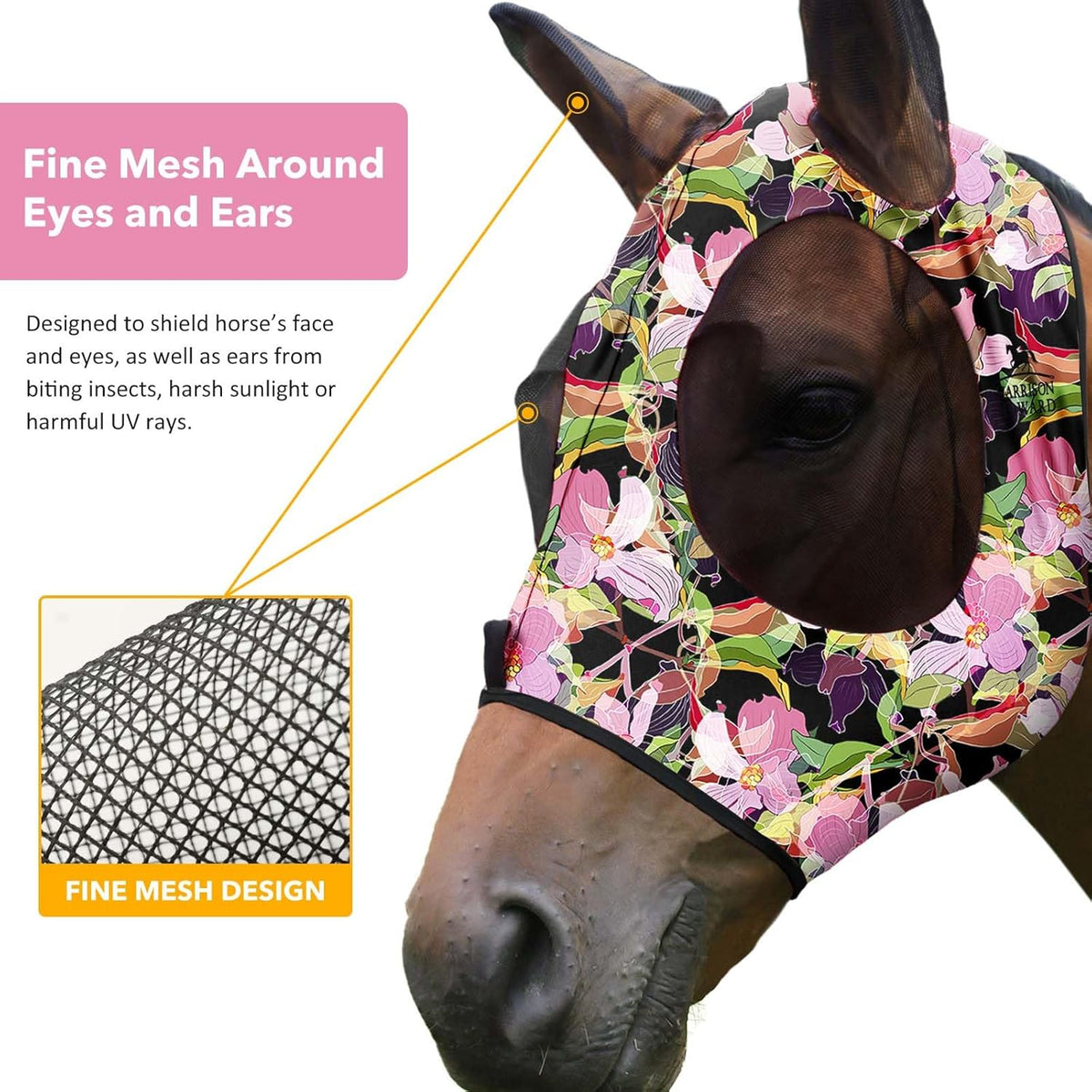 Harrison Howard Super Comfort Stretchy Fly Mask Large Eye Space with UV Protection Soft on Skin