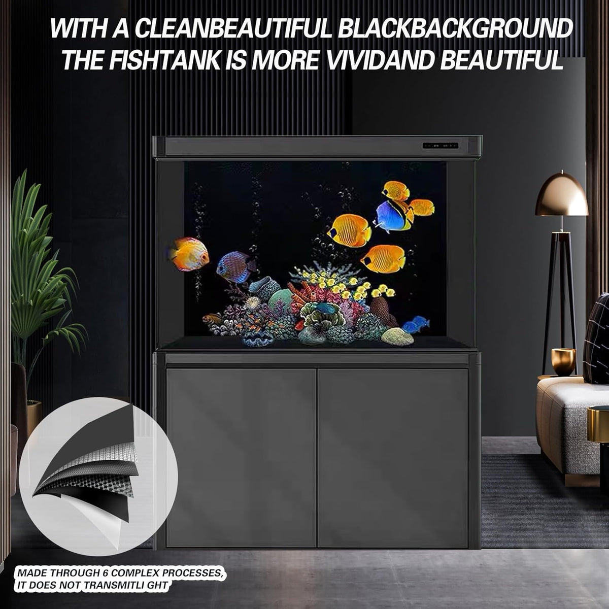 Fish Tank Aquarium Background - Black, Electrostatic Adhesion, Glue-Free, Easy Installation