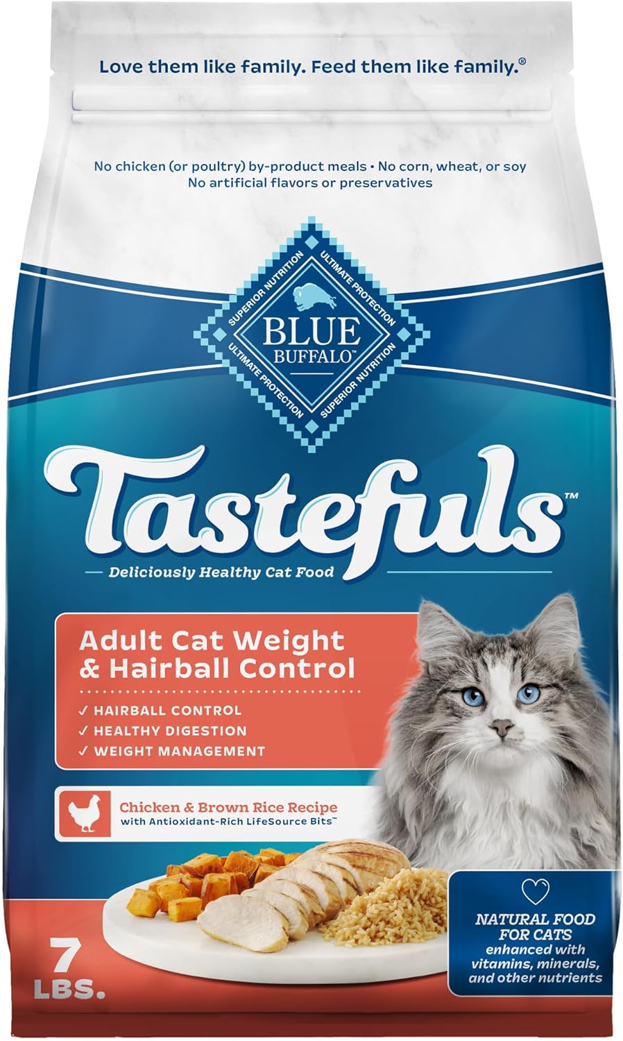 Blue Buffalo Tastefuls Adult Dry Cat Food for Weight Management & Hairball Control, Made in the USA