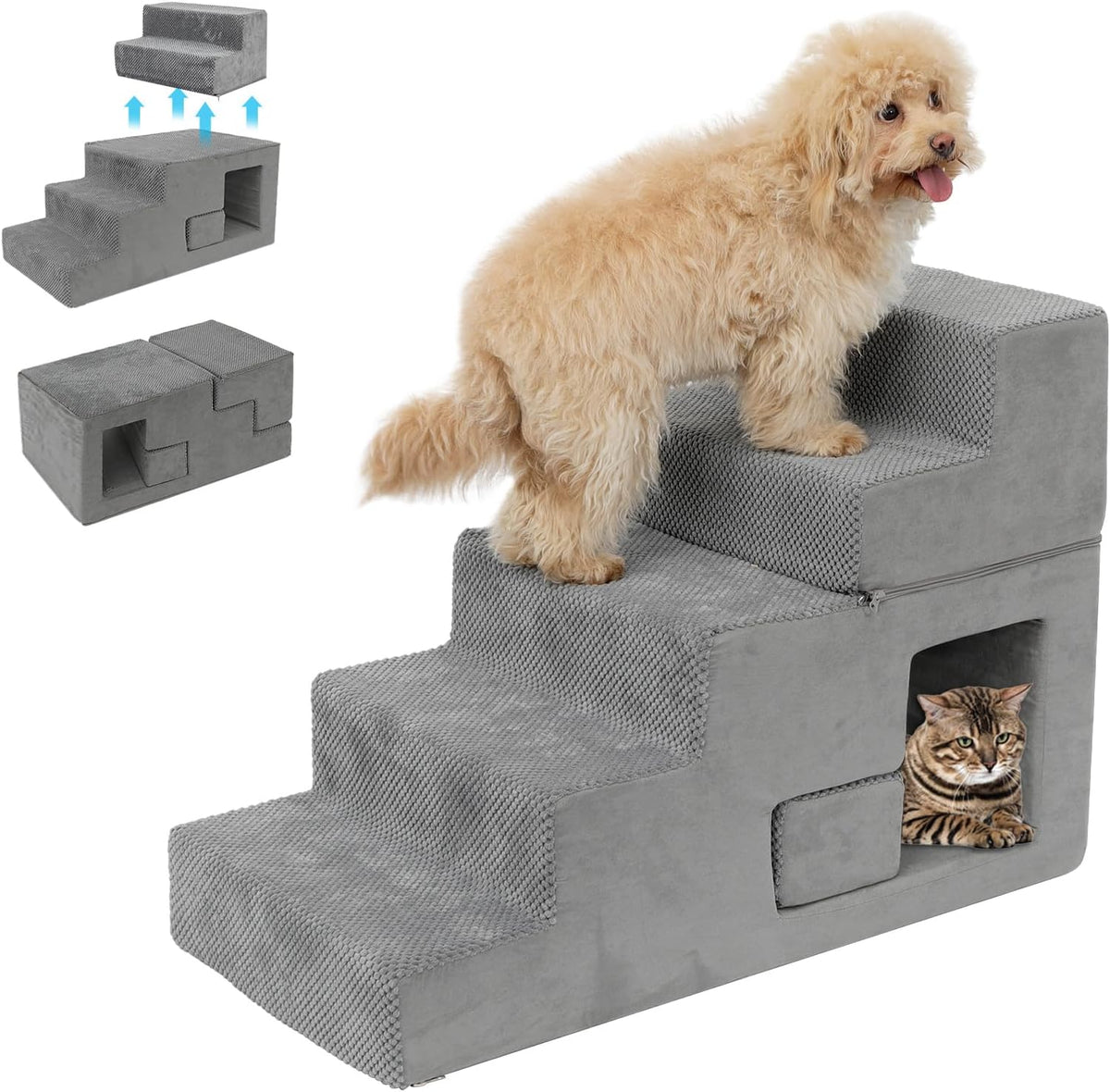 Dog Stairs for Small Dogs 23” H, 5-Step Dog Steps for High Bed, High-Density Foam Pet Stairs with
