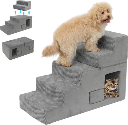 Dog Stairs for Small Dogs 23” H, 5-Step Dog Steps for High Bed, High-Density Foam Pet Stairs with