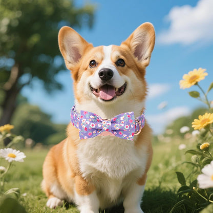 Unique style paws Cartoon Dog Collar with Bow Spring Summer Collar with Mutiflower for Small Medium