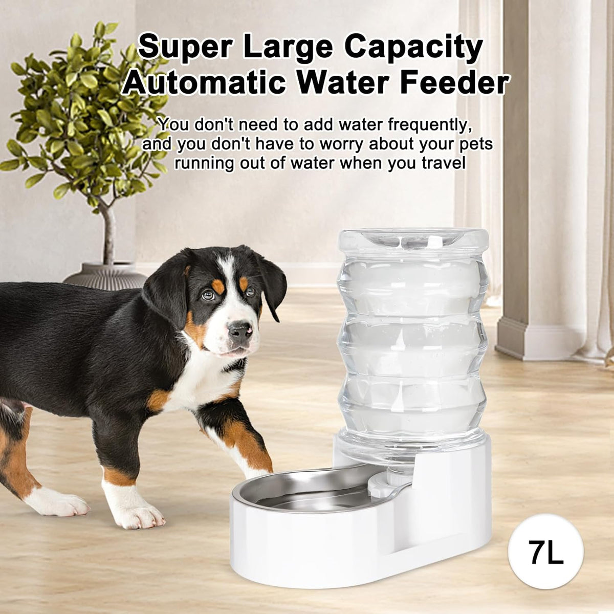 RIZZARI Automatic 7L Pet Waterer,Gravity Stainless Steel Water Dispenser, 100% BPA-Free, Large