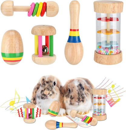 MEWTOGO 5 Pcs Wooden Bunny Toys - Safe Rabbit Toys, Multi-Colored Bite-Resistant Guinea Pigs Toys