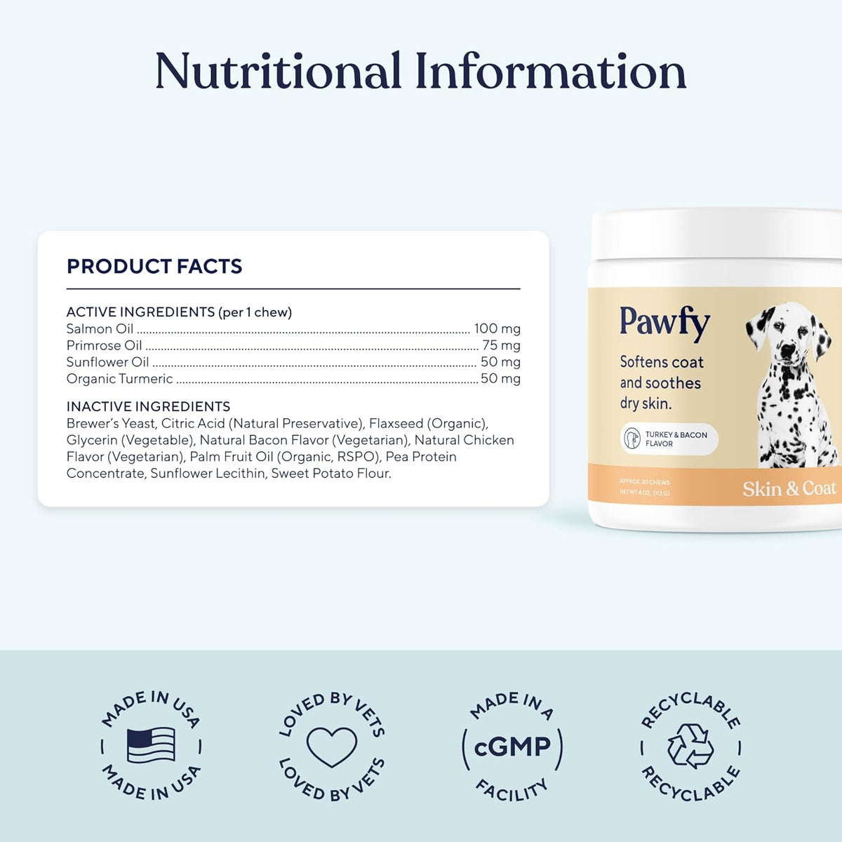 Pawfy Skin & Coat with Salmon Oil - Dog Allergy Relief Chews | Advanced Licking Paws Comfort | Dog
