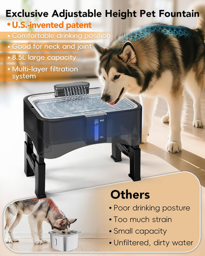 UPSKY 2.25Gal Elevated Dog Water Fountain, 4 Heights Adjustable Pet Fountain for All Dog Sizes, 304