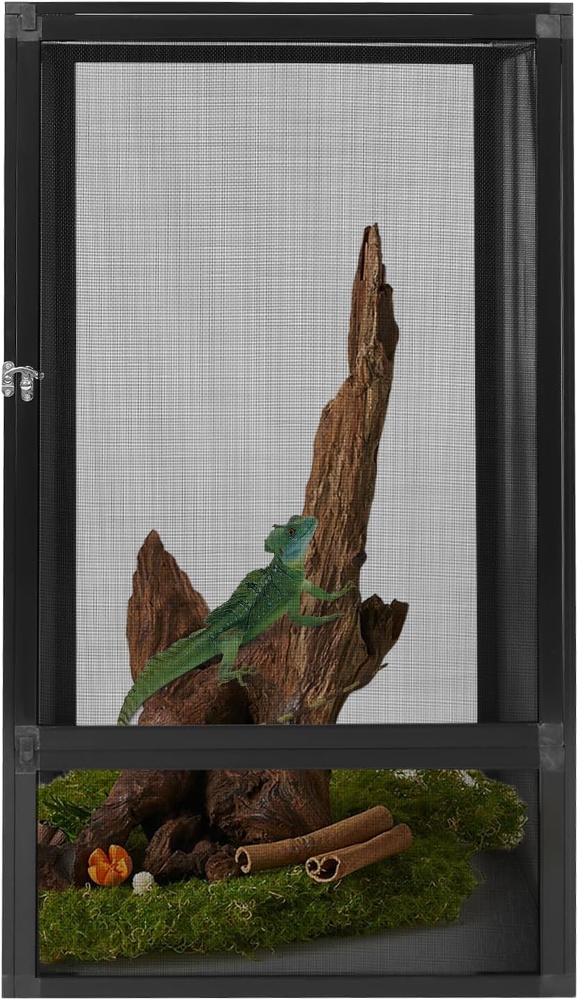 Reptile Pet Feeding Net Box, 17.7"x17.7"x31.5" Micro Habitat Terrarium Enclosure for Small Tree