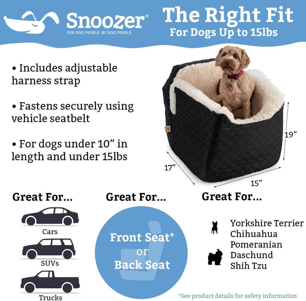 Snoozer Dog Car Seat: Lookout I Booster Seat for Small Dogs (5-15 lbs), Denim Diamond Fabric