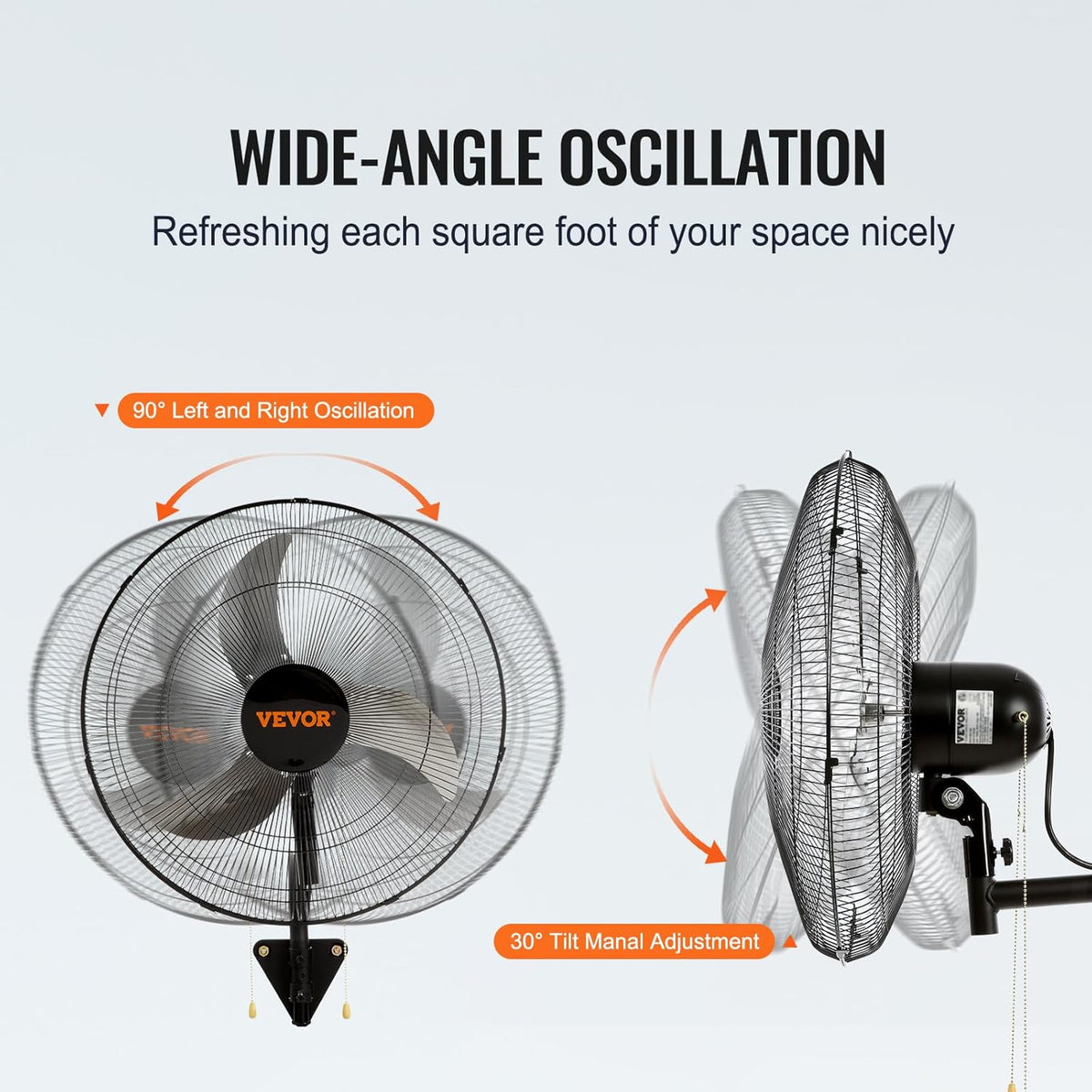 VEVOR Wall Mount Fan, 2 PCS 18 inch Oscillating, 3-speed High Velocity Max. 4000 CFM Industrial