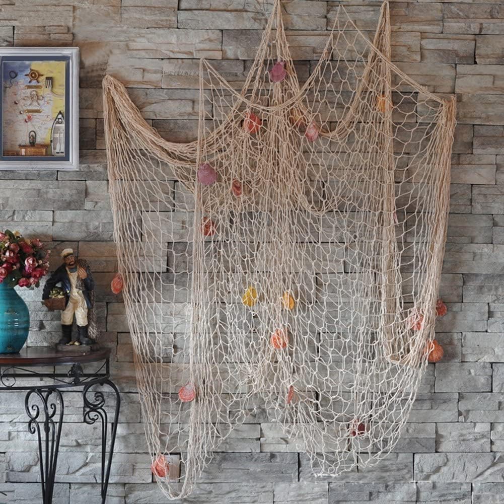 Nature Fish Net Wall Decoration with Shells, Ocean Themed Wall Hangings Fishing Net Party Decor for