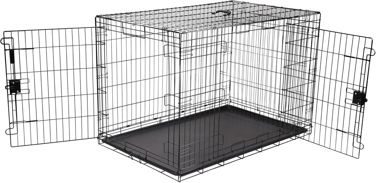 Amazon Basics Durable, Foldable Metal Wire Dog Crate with Tray, Double Door, 48 x 30 x 32.5 in