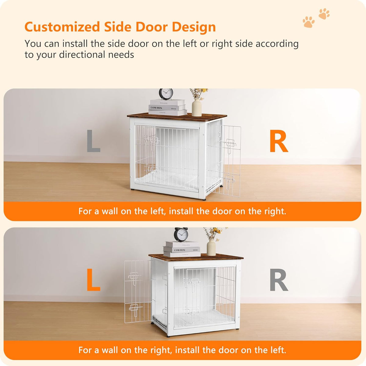 DWANTON Dog Crate Furniture with Cushion, Wooden Kennel Table with Double Doors, Indoor Dog House