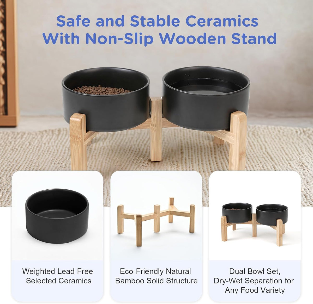 SPUNKYJUNKY Elevated Dog Bowls Ceramic, 6.1'' Dogs and Cat Food Water Bowls Raised with Non-Slip