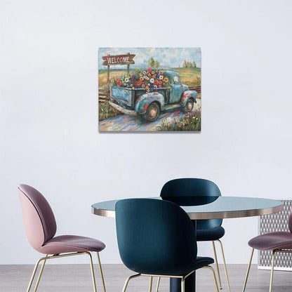 Farmhouse Truck Wall Art Rustic Country Wildflowers Wall Decor Road Flowers Landscape Pictures