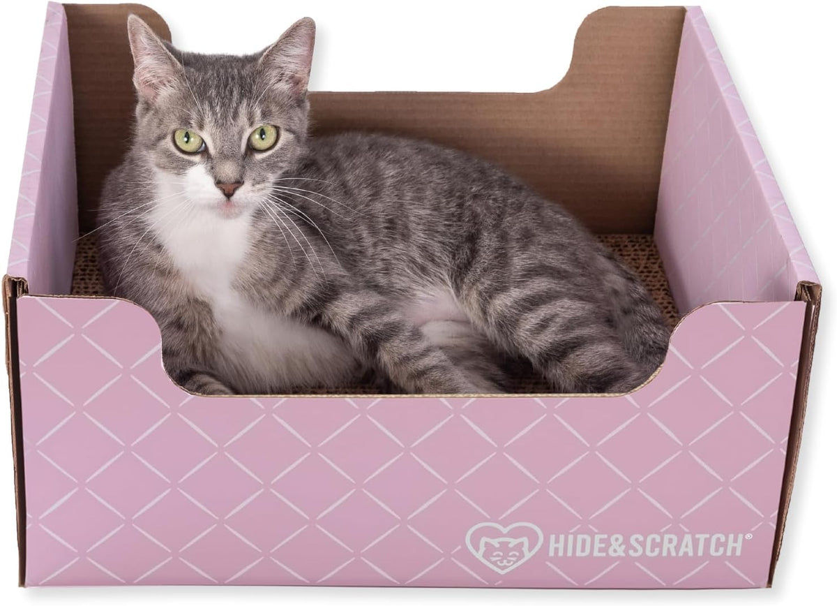 HIDE & SCRATCH Cat Scratcher Box and Cat Bed with Refillable Double-Sided Cardboard Scratch Pad for